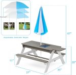 Детска Градинска Маса 3 в 1 GINGER HOME, Чадър с Регулируема Височина, Подвижен Плот за Активни Игри на Открито - Image 14