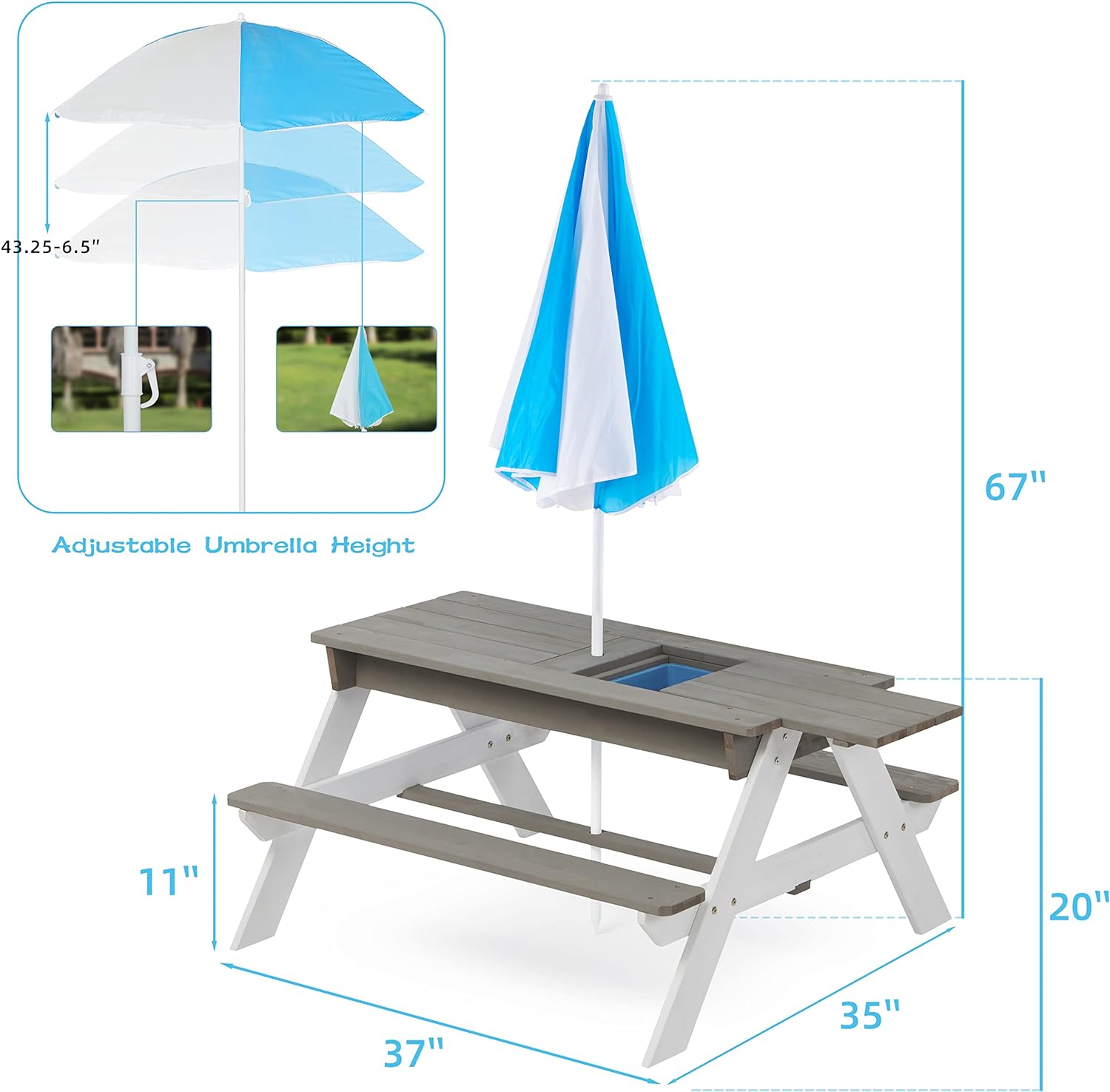 detska-masa-3-v-1-s-chadar-s-reguliruema-visochina-i-podvizhen-plot-za-aktivni-igri-2401-13 Детска Градинска Маса 3 в 1 GINGER HOME, Чадър с Регулируема Височина, Подвижен Плот за Активни Игри на Открито - Image 14