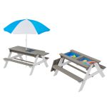 Детска Градинска Маса 3 в 1 GINGER HOME, Чадър с Регулируема Височина, Подвижен Плот за Активни Игри на Открито - Image 3