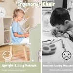 Детска Маса GINGER HOME с 2 Столчета - Мултиактивна Къщичка с Черна Дъска, Плот за Рисуване и Четене - Image 14