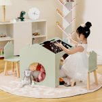 Детска Маса GINGER HOME с 2 Столчета - Мултиактивна Къщичка с Черна Дъска, Плот за Рисуване и Четене - Image 19