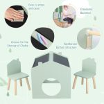 Детска Маса GINGER HOME с 2 Столчета - Мултиактивна Къщичка с Черна Дъска, Плот за Рисуване и Четене - Image 7