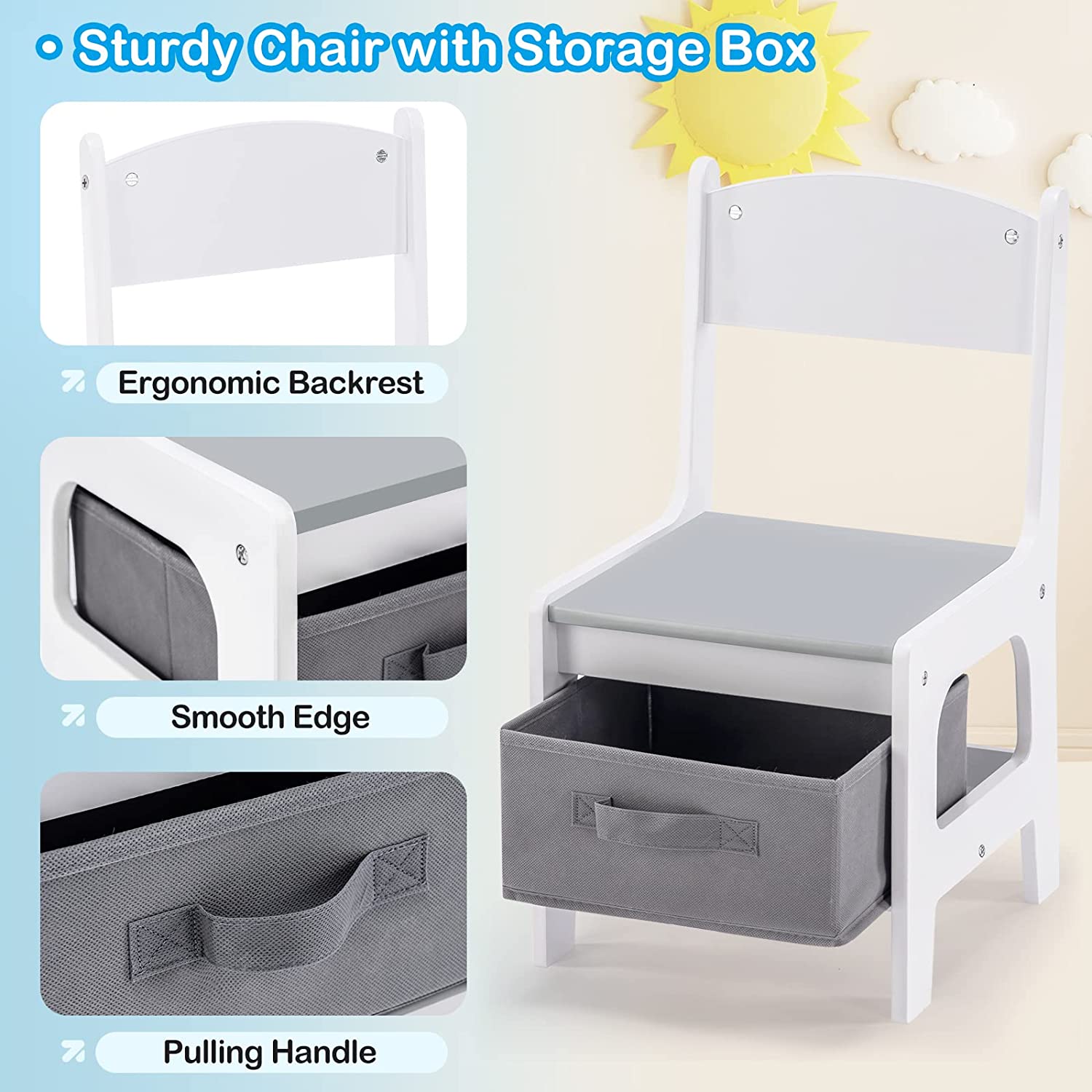 detska-masa-s-2-stolcheta-dvustranna-za-redene-na-konstruktori-tip-LEGO-WHITE-GRAY-TF6705-10 Детска Маса с 2 Столчета, Двустранна, Комплект от Дърво за Учене, Рисуване, Писане, Редене на Конструктори тип LEGO - WHITE/GRAY - Image 10