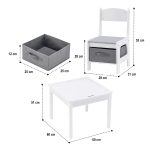 Детска Маса с 2 Столчета, Двустранна, Комплект от Дърво за Учене, Рисуване, Писане, Редене на Конструктори тип LEGO - WHITE/GRAY - Image 4