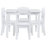 Детска Маса с 4 Столчета GINGER HOME, Дървен Комплект за Игра и Учение, Бял, 66x56x48 см - Image 3