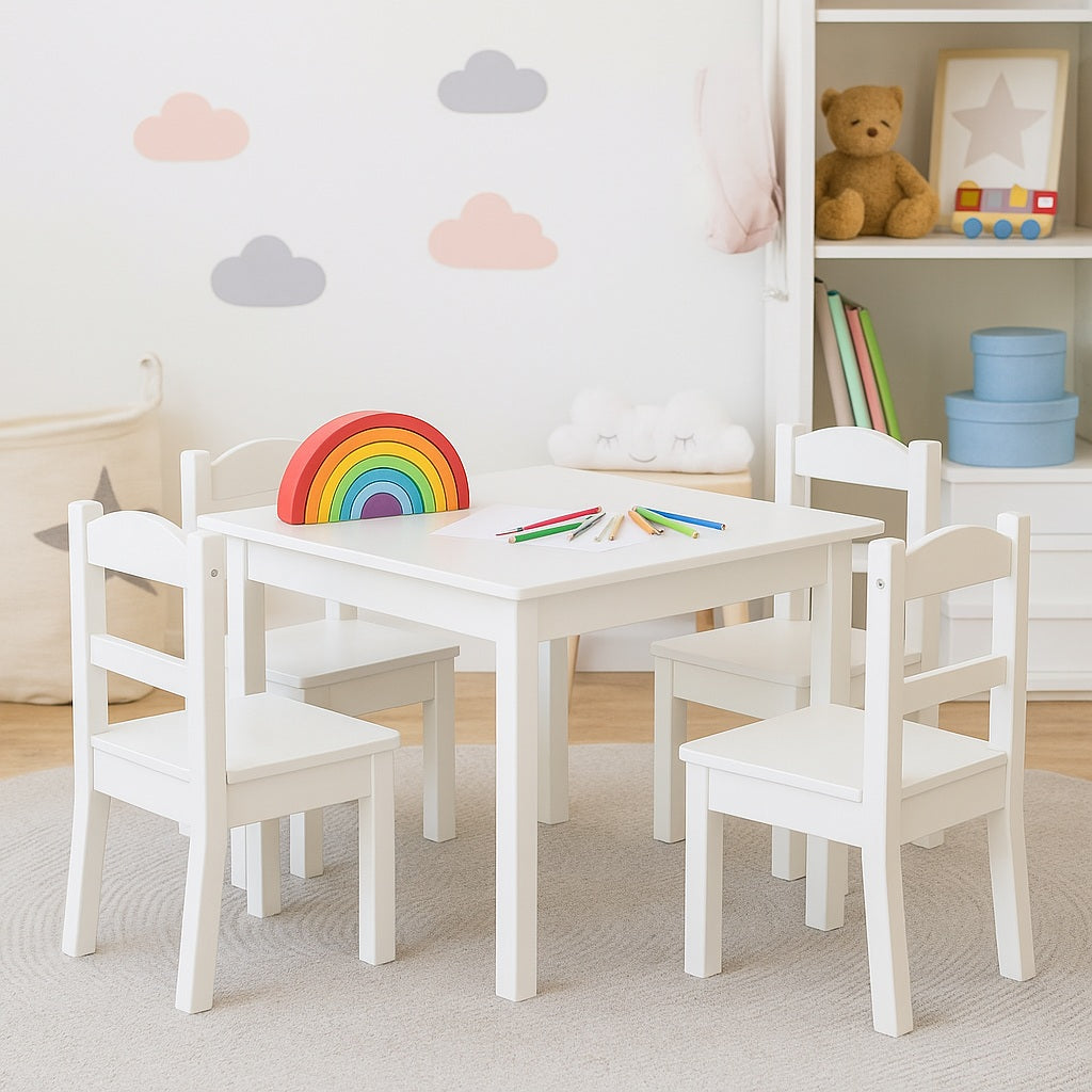 detska-masa-s-4-stolcheta-ginger-home-darven-komplekt-byal-montessori-TF6645-W-2_ac157a1e-de7d-4186-9318-60872c06bc35 Детска Маса с 4 Столчета GINGER HOME, Дървен Комплект за Игра и Учение, Бял, 66x56x48 см - Image 2