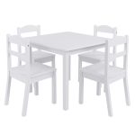 Детска Маса с 4 Столчета GINGER HOME, Дървен Комплект за Игра и Учение, Бял, 66x56x48 см