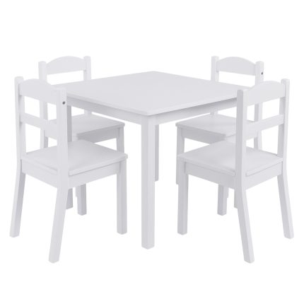 Детска Маса с 4 Столчета GINGER HOME, Дървен Комплект за Игра и Учение, Бял, 66x56x48 см