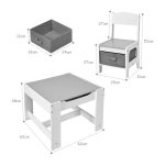 Детска Маса със Столчета, Двустранна, с Черна Дъска, 2 в 1 за Игра и Съхранение, WHITE/GREY - Image 13