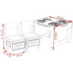 Детска Маса със Столчета, Двустранна, с Черна Дъска, 2 в 1 за Игра и Съхранение, WHITE/GREY - Image 15