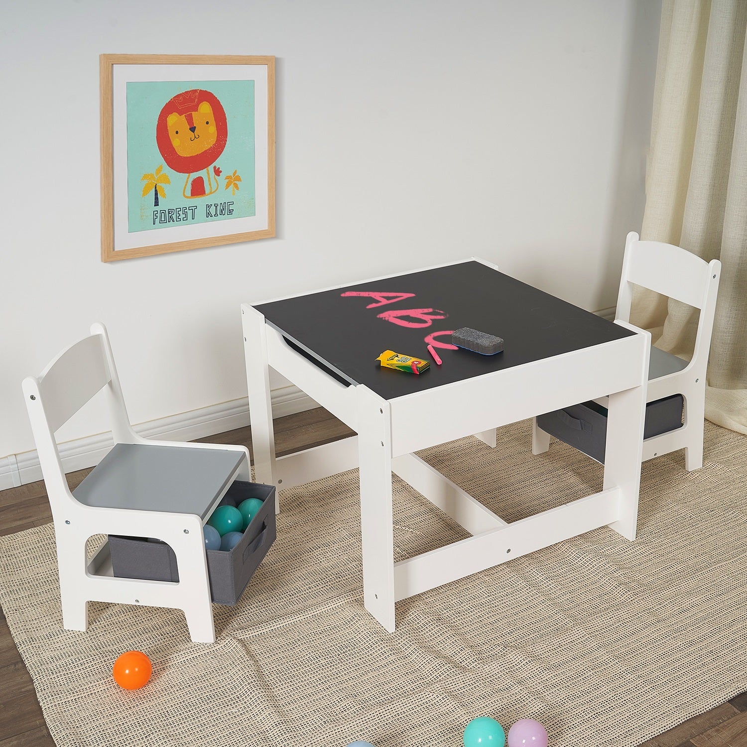 detska-masa-sas-stolcheta-dvustranna-s-cherna-daska-2-v-1-za-igra-i-sahranenie-white-grey-TF6265-19 Детска Маса със Столчета, Двустранна, с Черна Дъска, 2 в 1 за Игра и Съхранение, WHITE/GREY - Image 20
