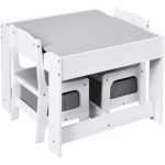 Детска Маса със Столчета, Двустранна, с Черна Дъска, 2 в 1 за Игра и Съхранение, WHITE/GREY - Image 3