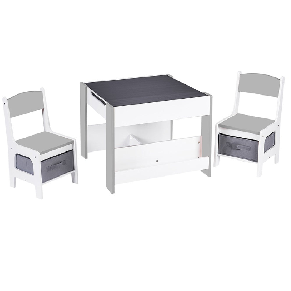 detska-masa-sas-stolcheta-dvustranna-s-cherna-daska-2-v-1-za-igra-i-sahranenie-white-grey-TF6265-3 Детска Маса със Столчета, Двустранна, с Черна Дъска, 2 в 1 за Игра и Съхранение, WHITE/GREY - Image 4