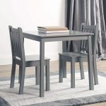 Детска Маса със Столчета, Комплект от Дърво, за Учене, Рисуване, Игра и Хранене, за Детска Стая, Сив - Image 8