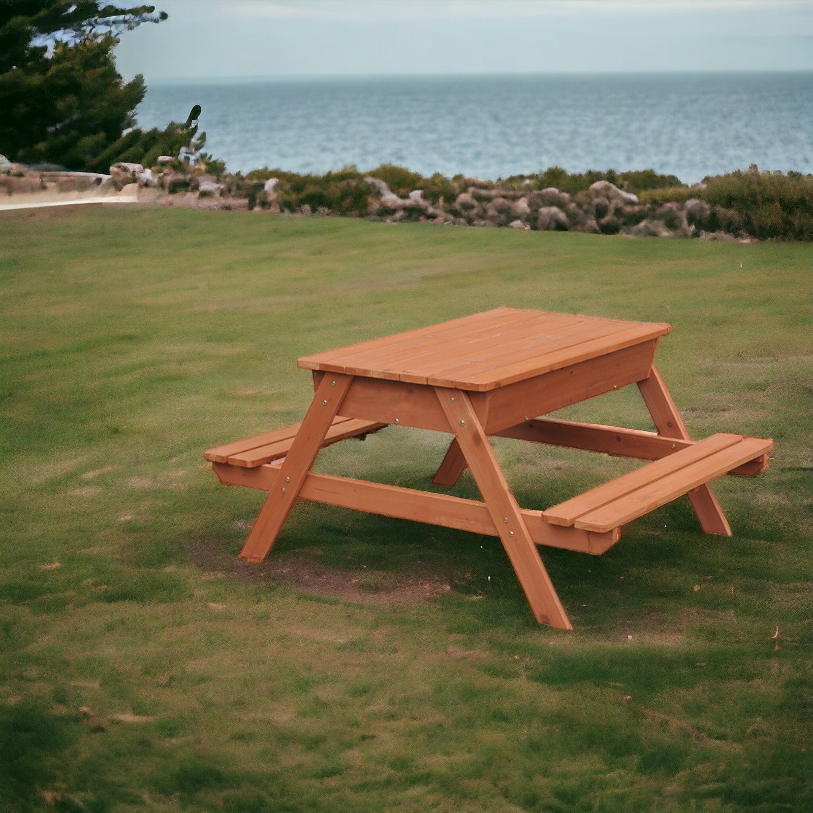 detska-masa-za-piknik-s-myasto-za-sahranenie-i-igra-2-v-1-C986-5 Градински Комплект GINGER HOME 2 в 1, Детска Маса за Пикник и Пясъчник, Игри на Открито, Дървен, 96х103х56 см. - Image 6