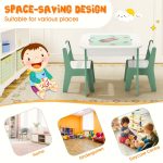 Детска Масичка със Столчета 4 в 1 GINGER HOME, 2 Плота, Черна дъска и Плот за Редене на Конструктори тип LEGO, Forest - Image 14