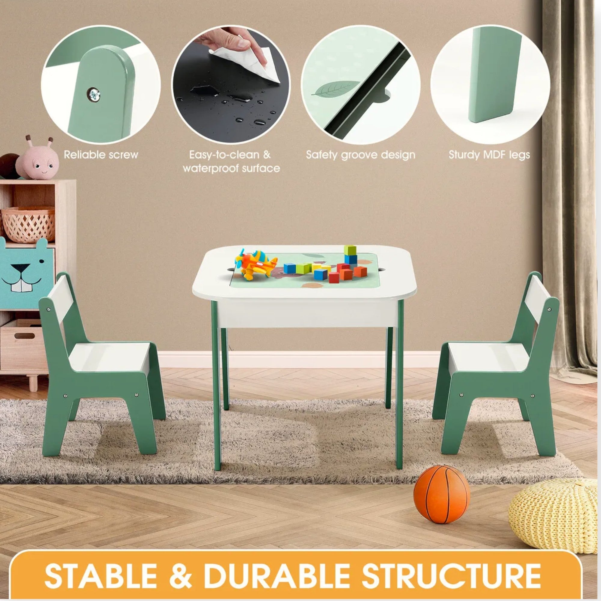 detska-masichka-sas-stolcheta-4-v-1-ginger-home-2-plota-cherna-daska-i-plot-za-redene-na-konstruktori-tip-lego-forest-TF6808-15 Детска Масичка със Столчета 4 в 1 GINGER HOME, 2 Плота, Черна дъска и Плот за Редене на Конструктори тип LEGO, Forest - Image 16