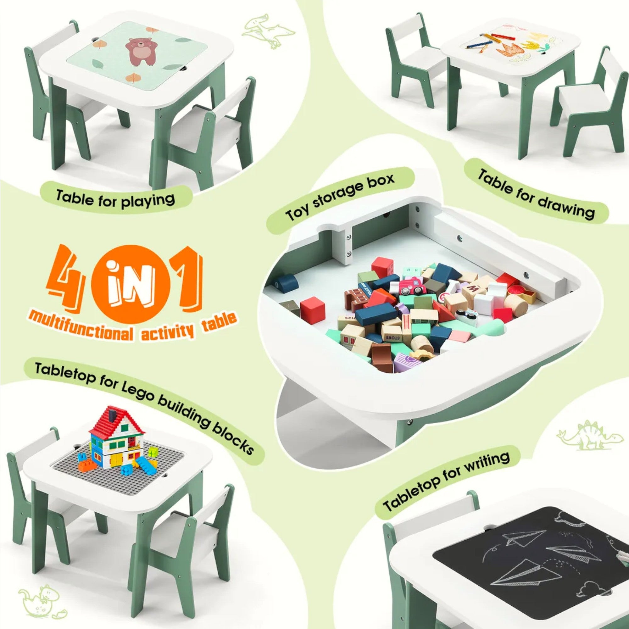 detska-masichka-sas-stolcheta-4-v-1-ginger-home-2-plota-cherna-daska-i-plot-za-redene-na-konstruktori-tip-lego-forest-TF6808-7 Детска Масичка със Столчета 4 в 1 GINGER HOME, 2 Плота, Черна дъска и Плот за Редене на Конструктори тип LEGO, Forest - Image 8