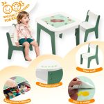 Детска Масичка със Столчета 4 в 1 GINGER HOME, 2 Плота, Черна дъска и Плот за Редене на Конструктори тип LEGO, Forest - Image 9