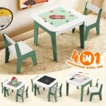 Детска Масичка със Столчета 4 в 1 GINGER HOME, 2 Плота, Черна дъска и Плот за Редене на Конструктори тип LEGO, Forest - Image 10