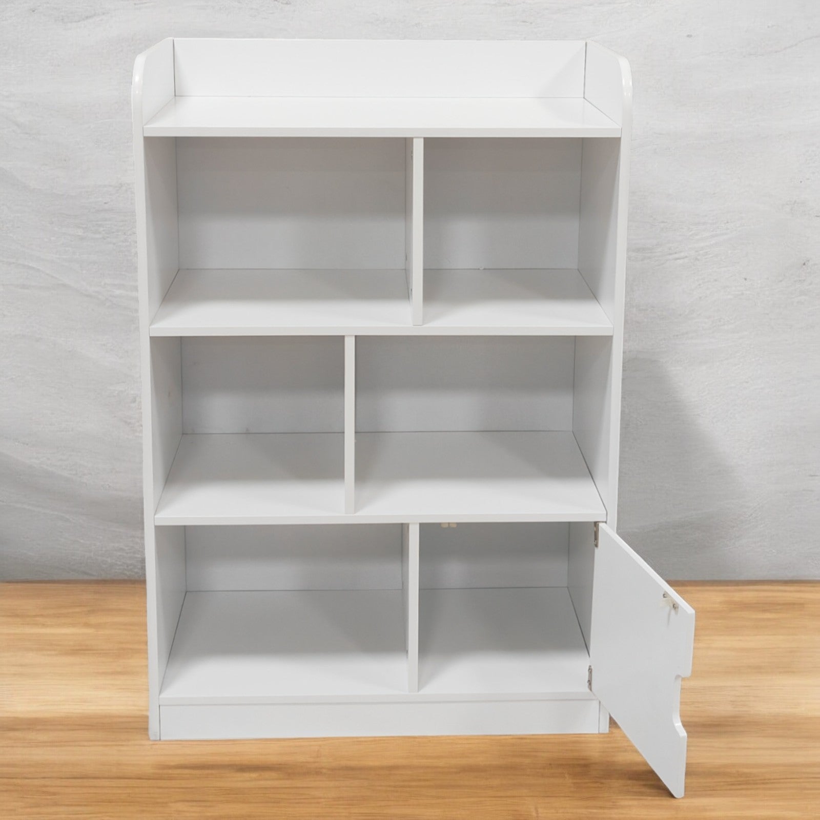 detska-sektsiya-ginger-home-za-sahranenie-na-knizhki-i-igracki-etazherka-s-4-niva-i-vratichka-byala-TF5473-9 Детска Секция GINGER HOME за Съхранение на Книжки и Играчки, Етажерка с 4 Нива и Вратичка - Бяла - Image 11