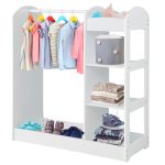 Детска Стойка за Дрехи с Огледало GINGER HOME - Отворен Детски Гардероб с Рафтове и Закачалки, Бял, 94x38x100 см - Image 2