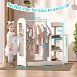 Детска Стойка за Дрехи с Огледало GINGER HOME - Отворен Детски Гардероб с Рафтове и Закачалки, Бял, 94x38x100 см - Image 15