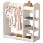 Детска Стойка за Дрехи с Огледало GINGER HOME - Отворен Детски Гардероб с Рафтове и Закачалки, Бял, 94x38x100 см - Image 5