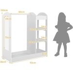 Детска Стойка за Дрехи с Огледало GINGER HOME - Отворен Детски Гардероб с Рафтове и Закачалки, Бял, 94x38x100 см - Image 7