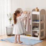 Детска Стойка за Дрехи с Огледало GINGER HOME - Отворен Детски Гардероб с Рафтове и Закачалки, Бял, 94x38x100 см - Image 10