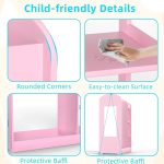 Детска Стойка за Дрехи с Огледало GINGER HOME - Отворен Детски Гардероб с Рафтове и Закачалки, Розов, 94x38x100 см - Image 12