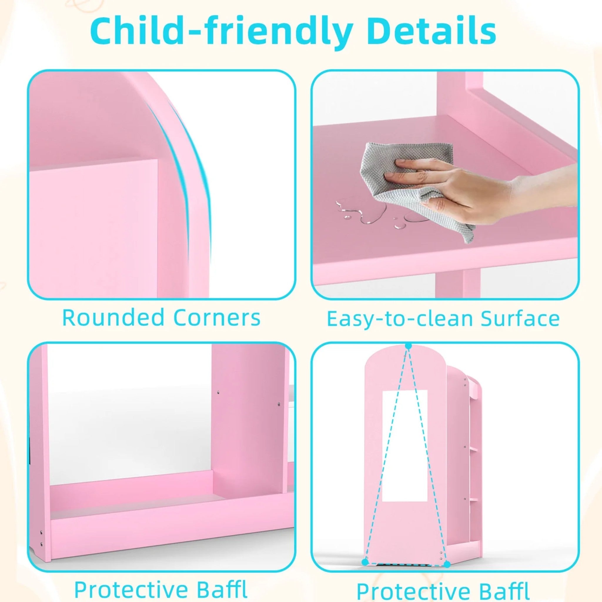 detska-stoyka-za-drehi-s-ogledalo-ginger-home-otvoren-detski-garderob-s-raftove-i-zakachalki-rozov-94x38x100-sm-AT-DC-2108-P-11 Детска Стойка за Дрехи с Огледало GINGER HOME - Отворен Детски Гардероб с Рафтове и Закачалки, Розов, 94x38x100 см - Image 12