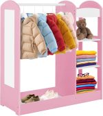Детска Стойка за Дрехи с Огледало GINGER HOME - Отворен Детски Гардероб с Рафтове и Закачалки, Розов, 94x38x100 см - Image 17