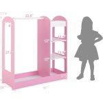 Детска Стойка за Дрехи с Огледало GINGER HOME - Отворен Детски Гардероб с Рафтове и Закачалки, Розов, 94x38x100 см - Image 18