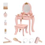 Детска Тоалетка GINGER HOME с Огледало и Аксесоари, Принцеска, Розова, Дървена