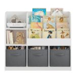 Детски Органайзер GINGER HOME, Етажерка с Рафтове за Играчки и Книги, 3 Текстилни Кутии, Дървен, Бял, 92x30x80 см, Монтесори - Image 2