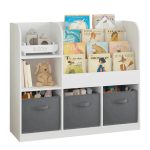 Детски Органайзер GINGER HOME, Етажерка с Рафтове за Играчки и Книги, 3 Текстилни Кутии, Дървен, Бял, 92x30x80 см, Монтесори - Image 3