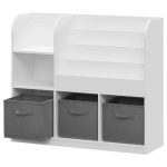 Детски Органайзер GINGER HOME, Етажерка с Рафтове за Играчки и Книги, 3 Текстилни Кутии, Дървен, Бял, 92x30x80 см, Монтесори - Image 4