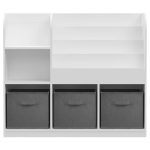 Детски Органайзер GINGER HOME, Етажерка с Рафтове за Играчки и Книги, 3 Текстилни Кутии, Дървен, Бял, 92x30x80 см, Монтесори - Image 5