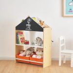 Етажерка за Играчки и Книжки GINGER HOME, Черна Дъска за Писане, Къщичка, Дърво - Image 12