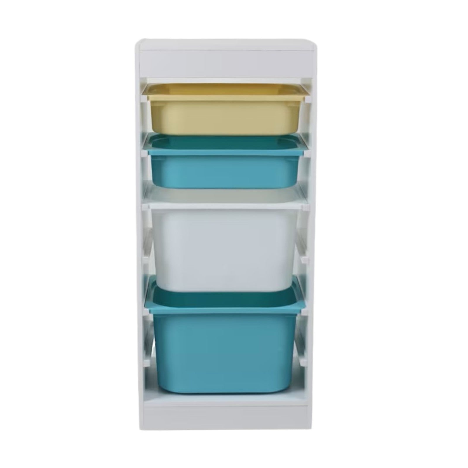 detski-shkaf-ginger-home-etazherka-za-igrachki-s-4-kutii-za-sahranenie-byal-TF6745 Детски Шкаф GINGER HOME, Етажерка за Играчки с 4 Кутии за Съхранение, Бял - Image 1