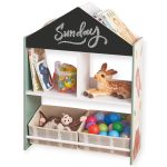 Детски Шкаф GINGER HOME, Етажерказа Играчки и Книжки  с Мече, Черна Дъска за Писане, Къщичка FOREST - Image 2