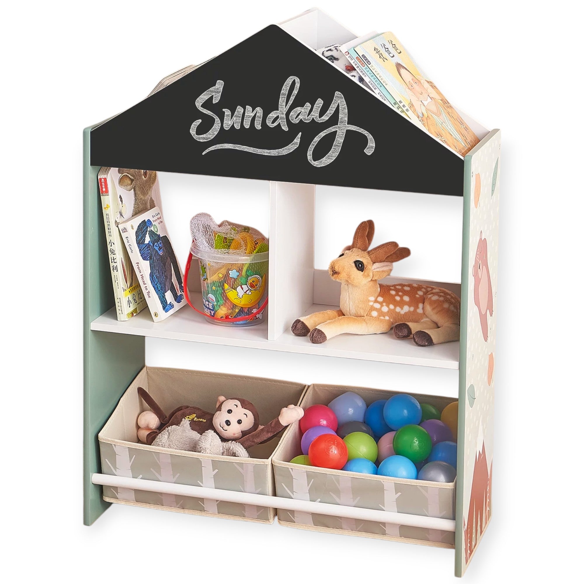 detski-shkaf-ginger-home-etazherkaza-igrachki-i-knizhki-s-meche-cherna-daska-za-pisane-kashtichka-forest-TF6806-1 Детски Шкаф GINGER HOME, Етажерказа Играчки и Книжки  с Мече, Черна Дъска за Писане, Къщичка FOREST - Image 2