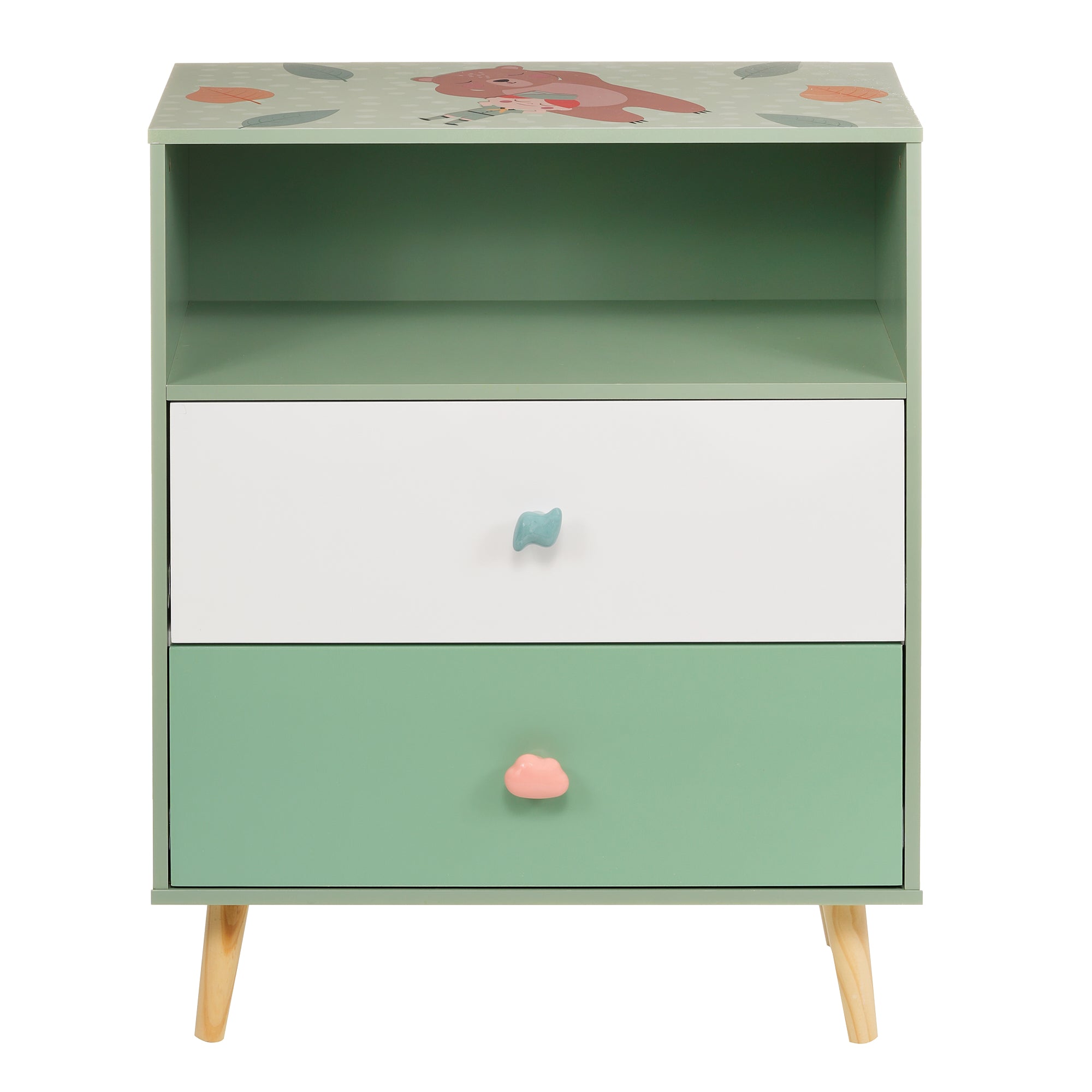 detski-shkaf-za-igrachki-i-drehi-ginger-home-etazherka-za-detska-staya-s-2-chekmedzheta-meche-forest-TF6821-1 Детски Шкаф за Играчки и Дрехи GINGER HOME, Етажерка за Детска Стая с 2 чекмеджета, Мече, FOREST - Image 3