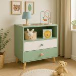 Детски Шкаф за Играчки и Дрехи GINGER HOME, Етажерка за Детска Стая с 2 чекмеджета, Мече, FOREST - Image 11