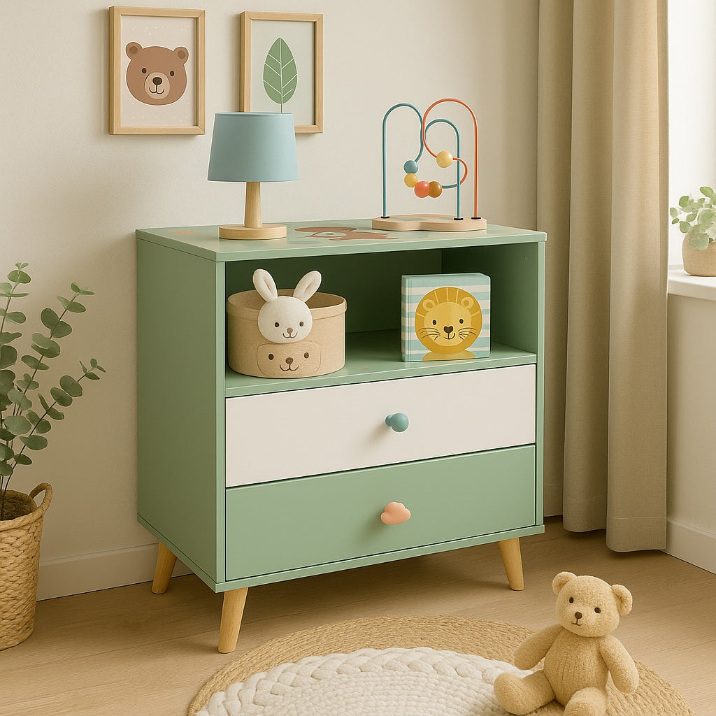 detski-shkaf-za-igrachki-i-drehi-ginger-home-etazherka-za-detska-staya-s-2-chekmedzheta-meche-forest-TF6821-10 Детски Шкаф за Играчки и Дрехи GINGER HOME, Етажерка за Детска Стая с 2 чекмеджета, Мече, FOREST - Image 11