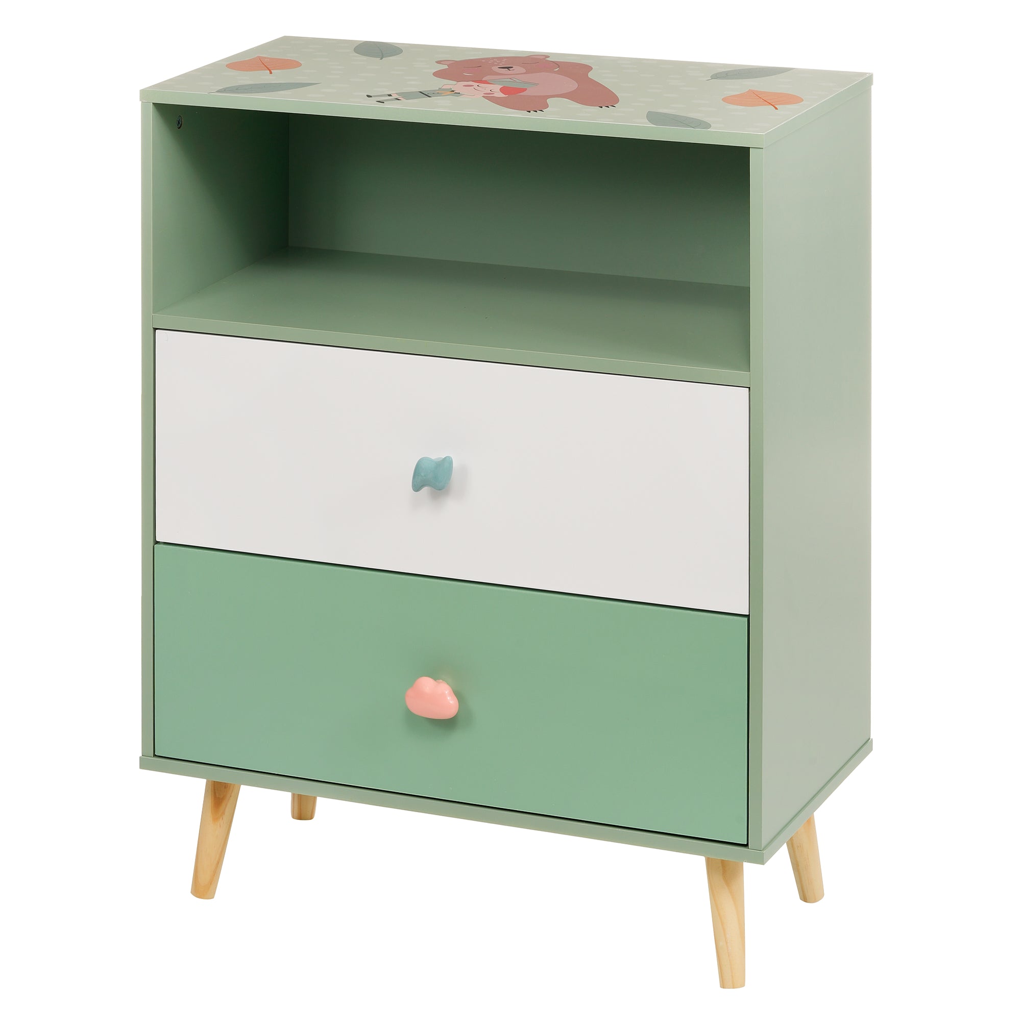 detski-shkaf-za-igrachki-i-drehi-ginger-home-etazherka-za-detska-staya-s-2-chekmedzheta-meche-forest-TF6821-2 Детски Шкаф за Играчки и Дрехи GINGER HOME, Етажерка за Детска Стая с 2 чекмеджета, Мече, FOREST - Image 4