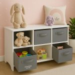 Детски Скрин GINGER HOME с 6 Текстилни Кутии за Съхранение на Играчки и Аксесоари, Сиво и Бяло - Image 11