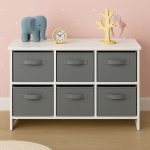 Детски Скрин GINGER HOME с 6 Текстилни Кутии за Съхранение на Играчки и Аксесоари, Сиво и Бяло - Image 12