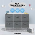 Детски Скрин GINGER HOME с 6 Текстилни Кутии за Съхранение на Играчки и Аксесоари, Сиво и Бяло - Image 18